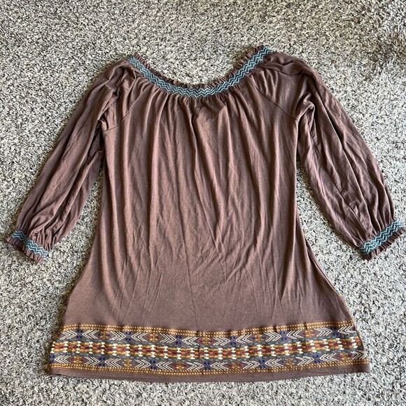Stetson Womens Tunic Top Embroidered South Western Size S Brown 3/4 Sleeves - Picture 4 of 5
